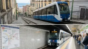 Funicolare e treno della metropolitana a Napoli, due mezzi di trasporto pubblico urbano