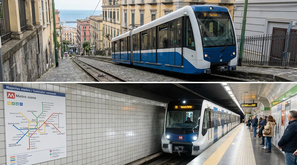 Funicolare e treno della metropolitana a Napoli, due mezzi di trasporto pubblico urbano
